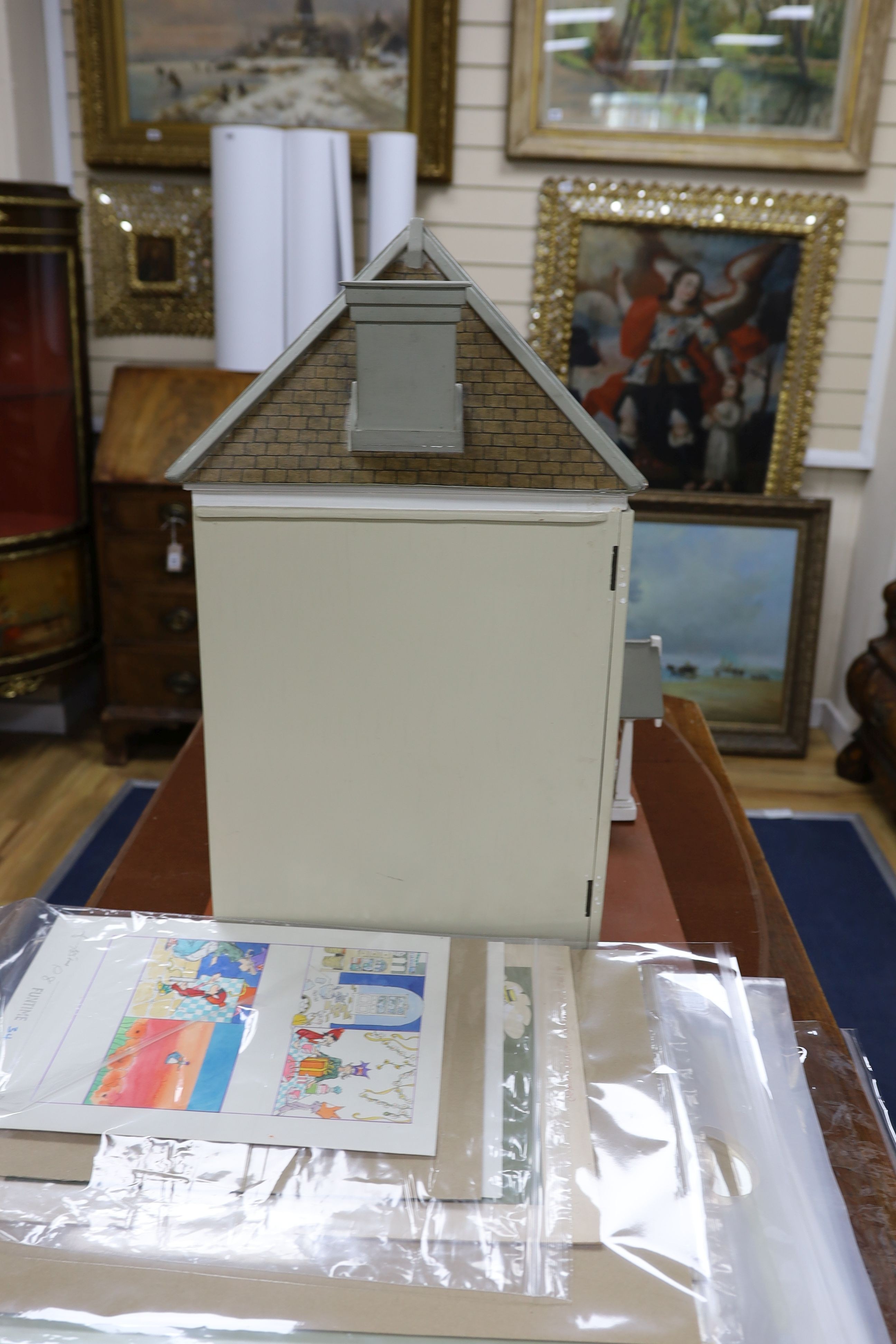 A dolls house, length 74cm, depth 39cm, height 66cm